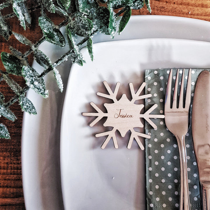Personalised Rustic Wood Name Place Settings - Charming Christmas Table Decor for Winter Weddings  Family Gatherings