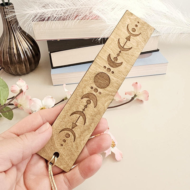Celestial Moon Phase Bookmark - Personalised Engraved Wooden Spiritual Gift for Book Lovers