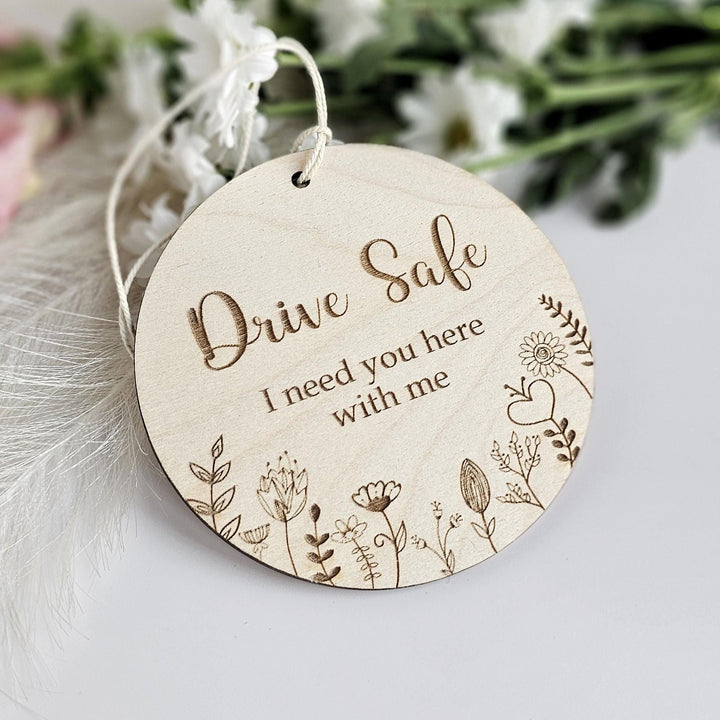 Personalized Floral Wooden Car Mirror Pendant - Drive Safe Lucky Charm