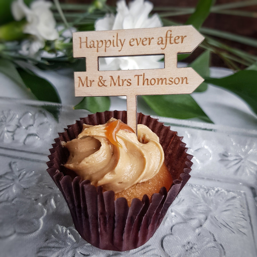Personalised Cupcake Toppers: Rustic Wooden Party Decoration - Rectangle