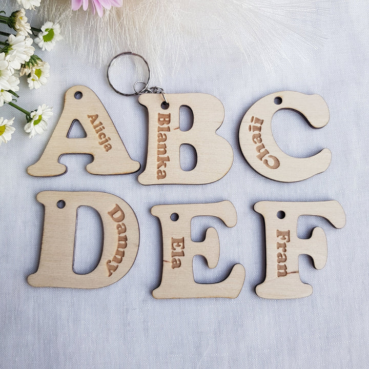 Personalised Letter Name Keyring, Back to School Gift, Stocking Filler, Book Bag Name Tag, Kids Wooden Keychain, Starting School Supplies