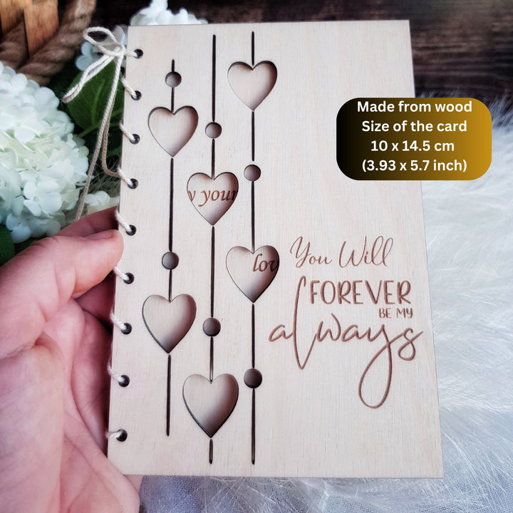 Personalised Valentine's Day Card - Wooden Keepsake Gift for Anniversary, Birthday, Wedding