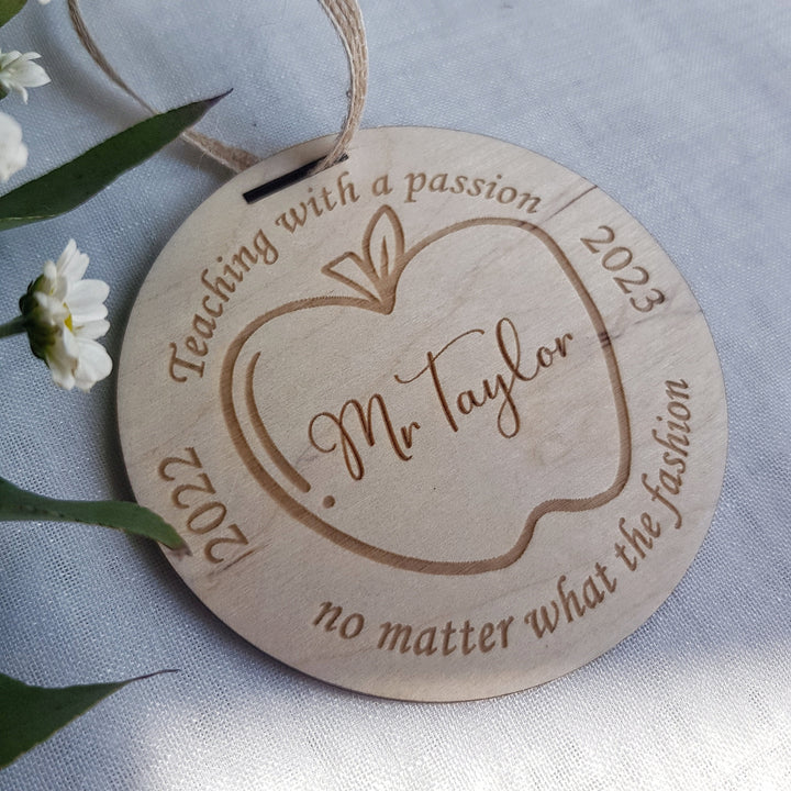 Thank your teacher wooden pendant, personalised hanging keepsake, teacher appreciation gift, end of school medal