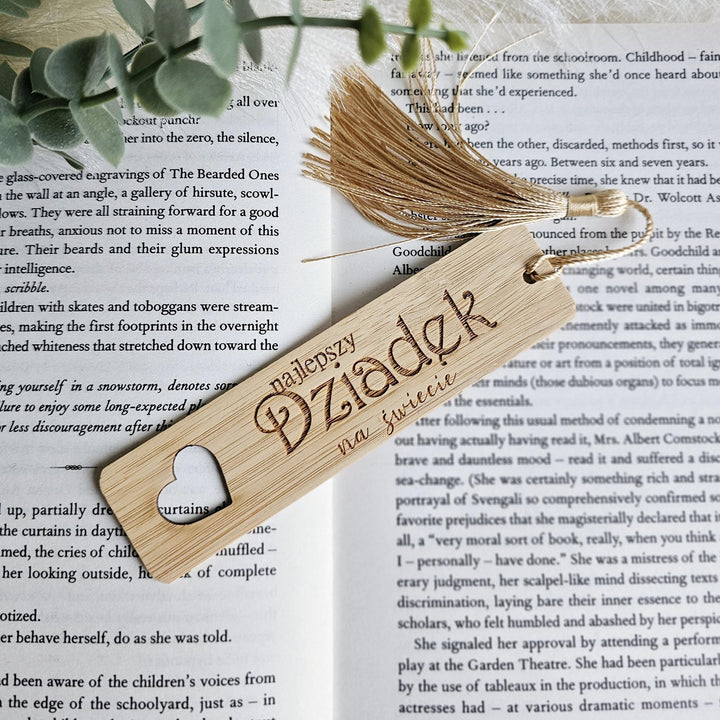 Personalised Wooden Bookmark – Eco Friendly Bamboo Gift for Grandfather with Golden Tassel