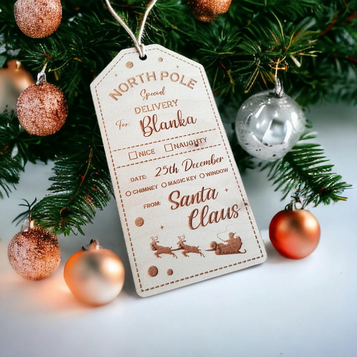 Personalised Wooden Stocking Tag - Santa North Pole Delivery Gift