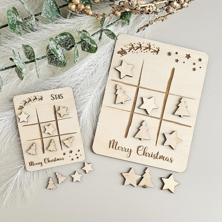 Christmas Noughts and Crosses - Personalized Wooden Tic Tac Toe Game for Kids