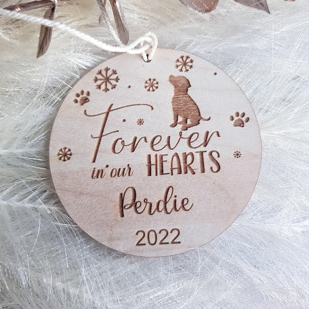 Personalised Rustic Wooden Dog Bauble - Farmhouse Christmas Pet Memorial Decoration