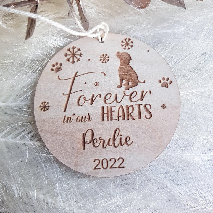 Personalised Rustic Wooden Dog Bauble - Farmhouse Christmas Pet Memorial Decoration
