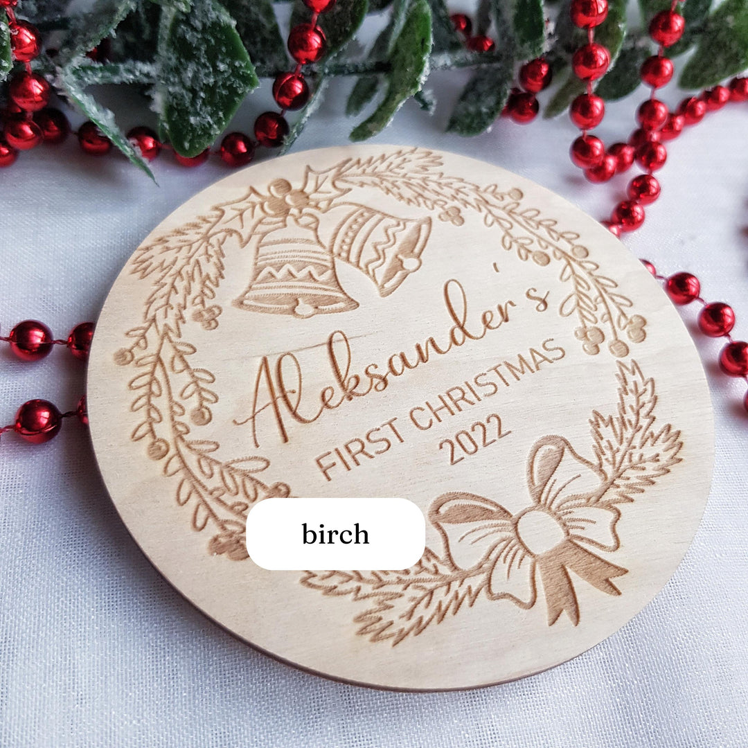 Personalised Christmas Eve Box Label - Babys First Christmas Disc -  Milestone Photo Prop