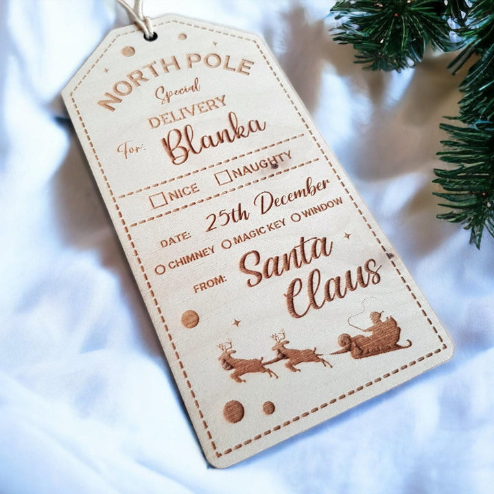 Personalised Wooden Stocking Tag - Santa North Pole Delivery Gift