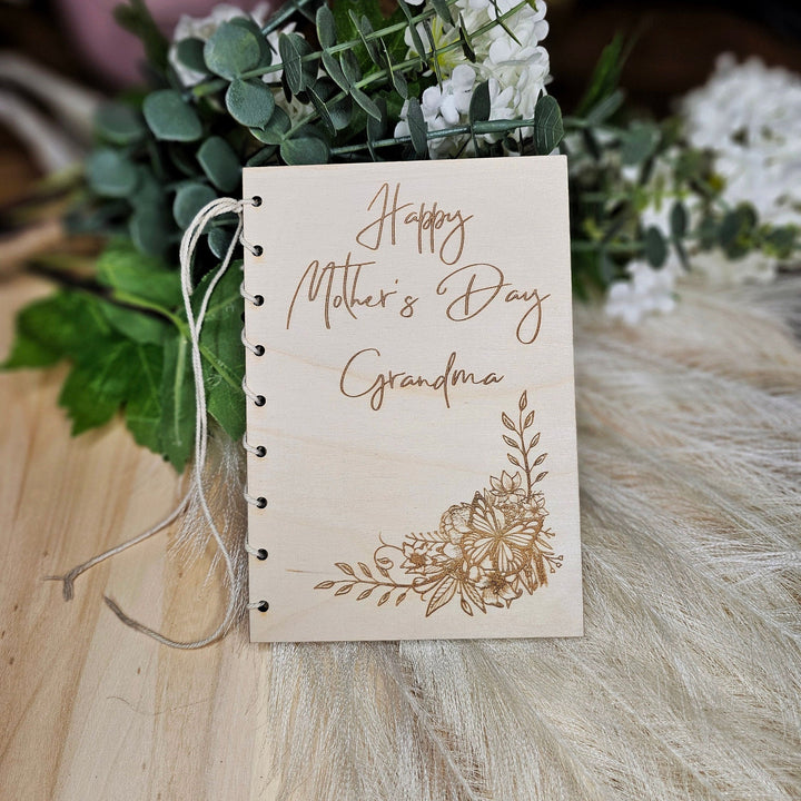 Personalised Wooden Card Happy Mother's Day Boho Flowers, Eco Friendly Birthday Gift, Mum, Mom, Grandmother, Nan, Nanny, Granny