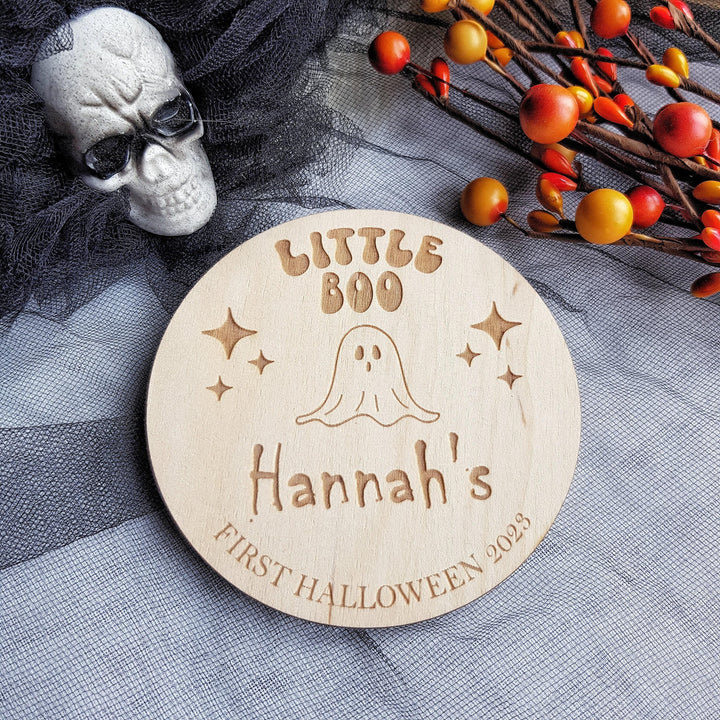 Personalised Wooden Halloween Disc - Cute Photo Prop for Babys First Halloween