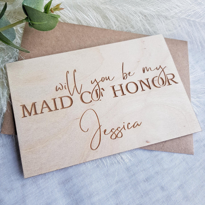 Bridesmaid Proposal Card Will You Be My Maid of Honour  Gift, Personalised Wooden Rustic Keepsake for Flower Girl