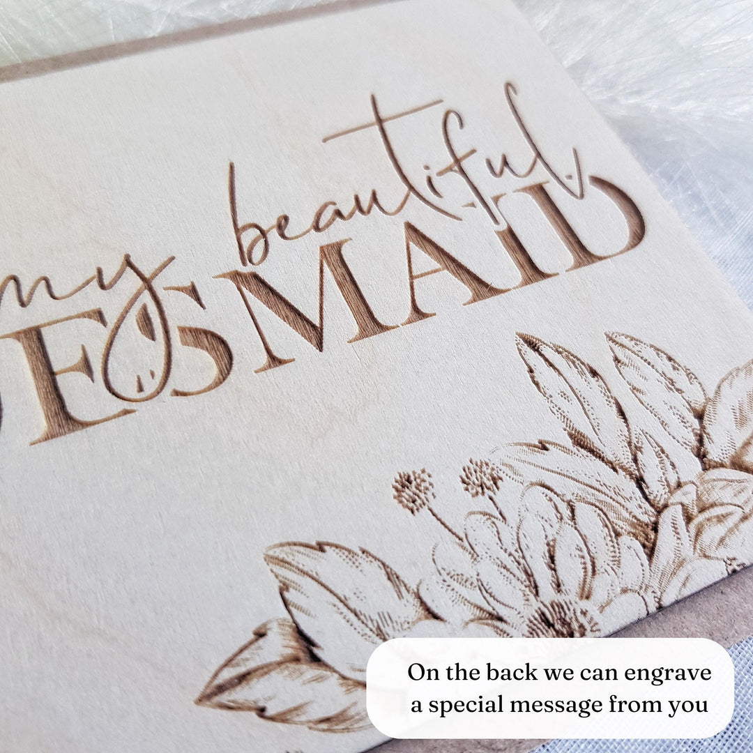 Bridesmaid Thank You Card, Personalised Wooden Gift - Rustic Three Hearts Keepsake for Maid of Honour & Bride Squad
