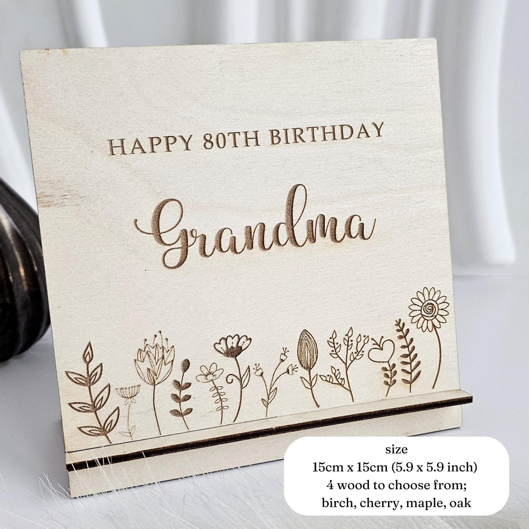 Personalised Floral Wooden Birthday Card - Engraved Eco-Friendly Keepsake Decor