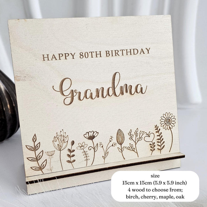 Personalised Floral Wooden Birthday Card - Engraved Eco-Friendly Keepsake Decor