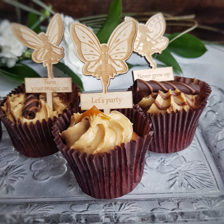 Fairies Cupcake Toppers - Personalised Wooden Cake Decorations - Set of 6 or 12