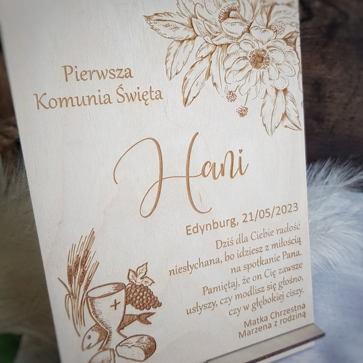 Personalised Gift First Holy Communion, Customisable Rustic Wooden Keepsake - Pamiatka Pierwszej Komunii Swietej