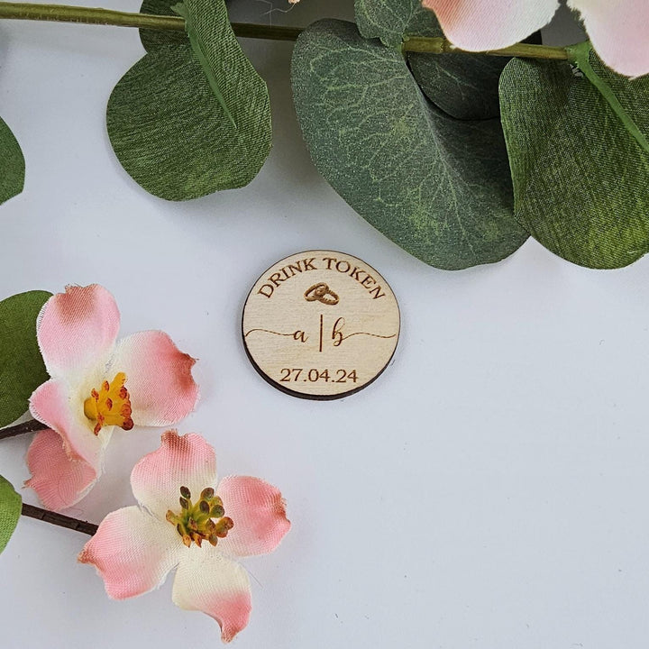 Wooden Drink Tokens – Personalised Engraved Bar Vouchers for Weddings & Parties