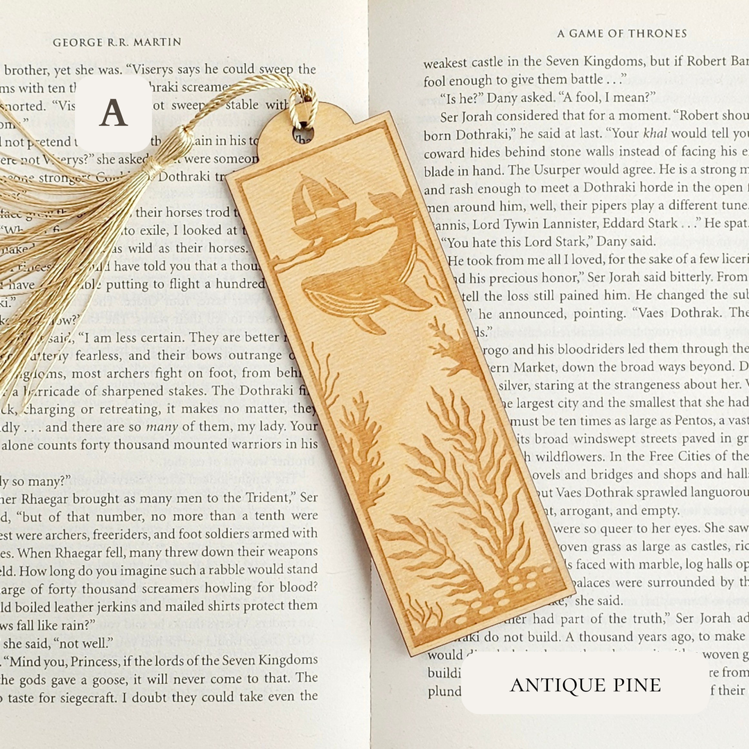 Personalised Sea Animals Wooden Bookmark - Engraved Ocean Bookmark Gift for Book Lovers