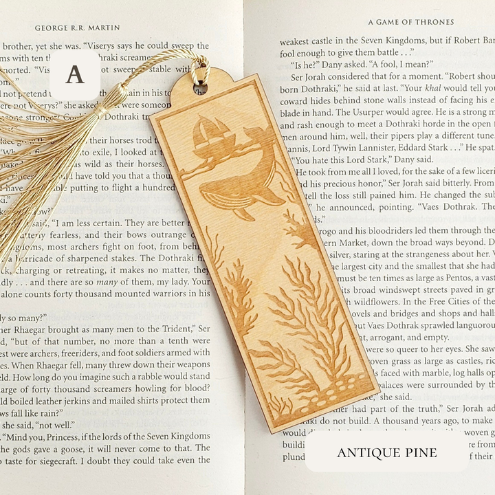 Personalised Sea Animals Wooden Bookmark - Engraved Ocean Bookmark Gift for Book Lovers