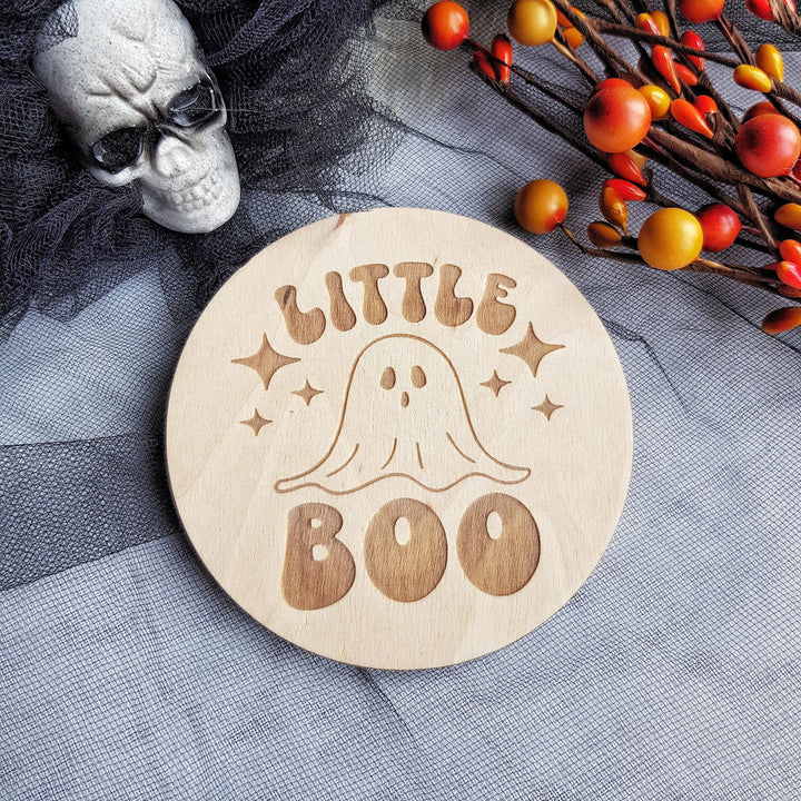 Personalised Wooden Halloween Disc - Cute Photo Prop for Babys First Halloween