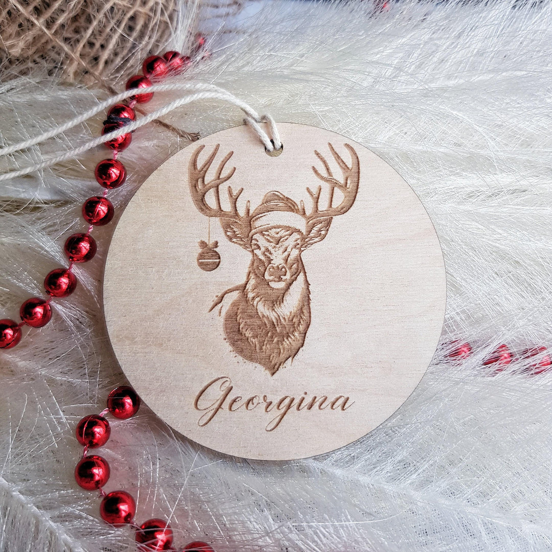 Personalised Christmas Deer Wooden Ornament - Custom Festive Tree Decoration