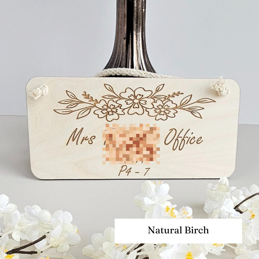 Personalised Floral Wreath Wooden Plaque: Rustic Laser Engraved Sign
