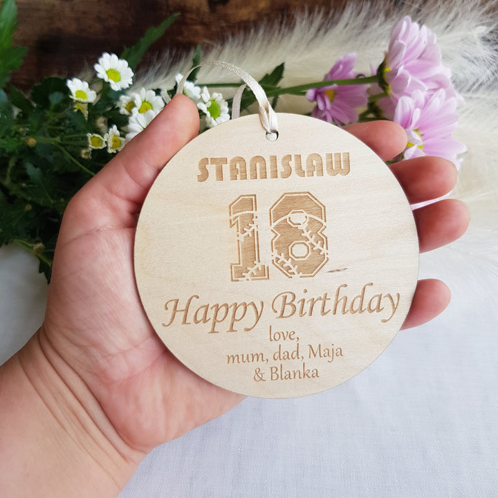 Baseball Birthday Gift Tag - Personalised Wooden Ornament - Rustic Keepsake