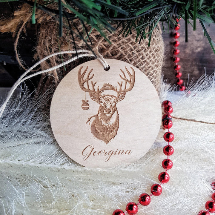 Personalised Christmas Deer Wooden Ornament - Custom Festive Tree Decoration