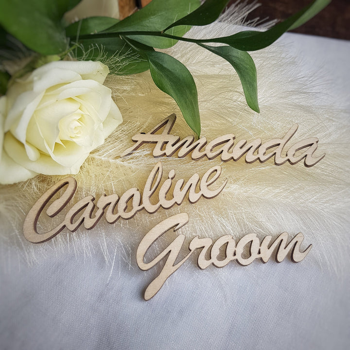 Rustic wooden names / words, custom laser cut, wedding place cards, place setting, wall art and craft, 4 height sizes