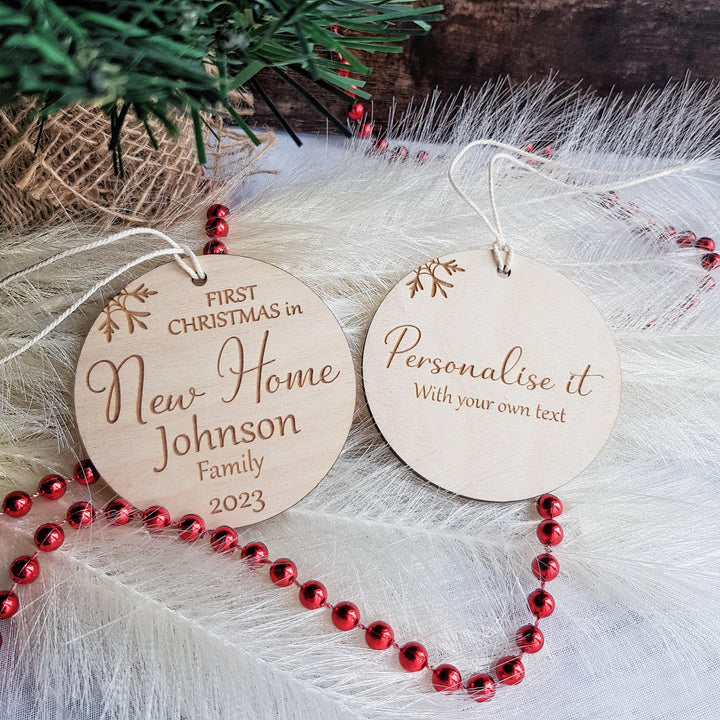 Personalised Wooden Christmas Bauble - Custom Housewarming Ornament for New Home