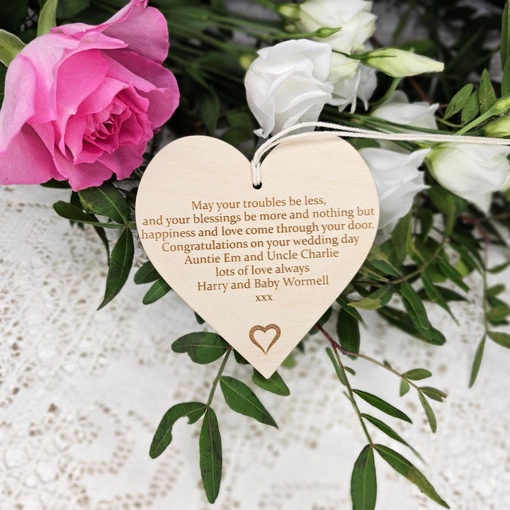 Personalised Wooden Heart Ornament - Custom Gift Tag Keepsake for Teacher Wedding Congratulations