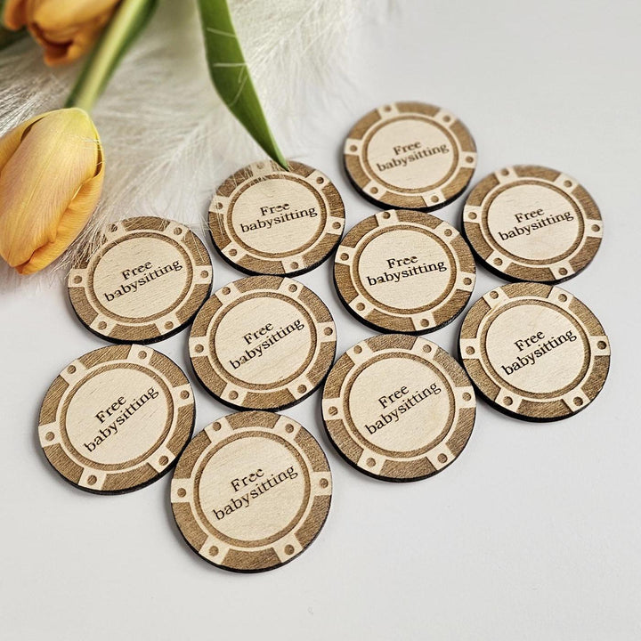 Casino chip tokens | round wooden Discs 30/40mm | set of 10