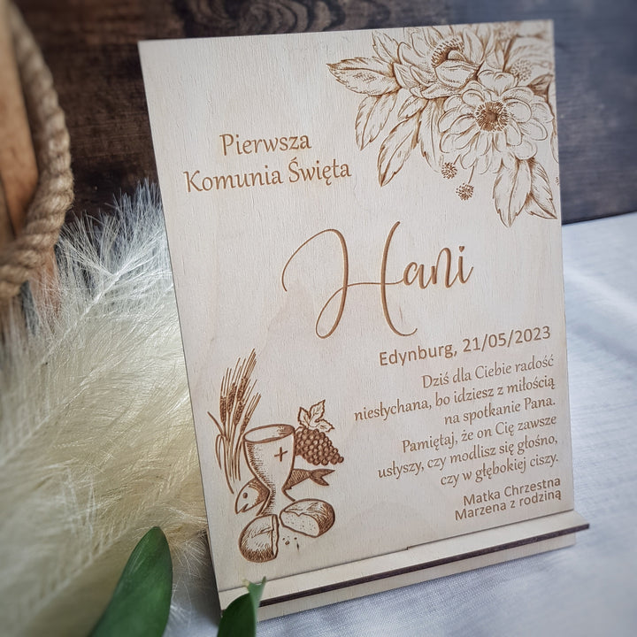 Personalised Gift First Holy Communion, Customisable Rustic Wooden Keepsake - Pamiatka Pierwszej Komunii Swietej