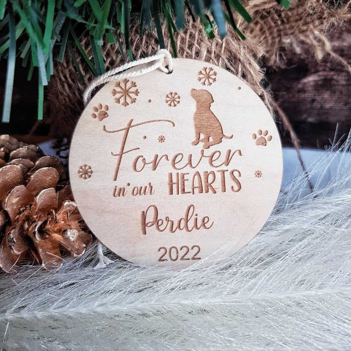 Personalised Rustic Wooden Dog Bauble - Farmhouse Christmas Pet Memorial Decoration