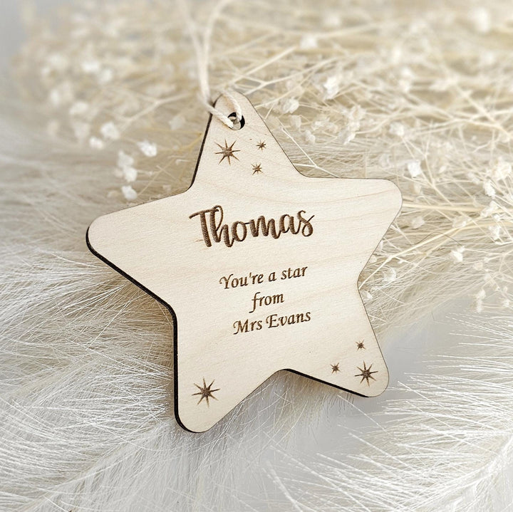 Personalized Wooden Star Token  Custom Teacher Gift End of Term Keepsake  Name Decoration