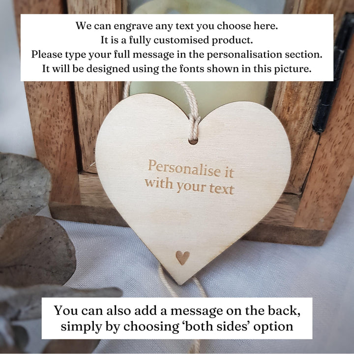 Personalised Wooden Heart Ornament, Engraved Wooden Tag, Custom Message, Keepsake Gift