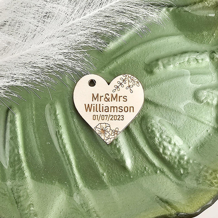 Wedding Heart Favours - Personalised Wooden Thank You Tokens,  Custom Engraved Rustic Gift Tags