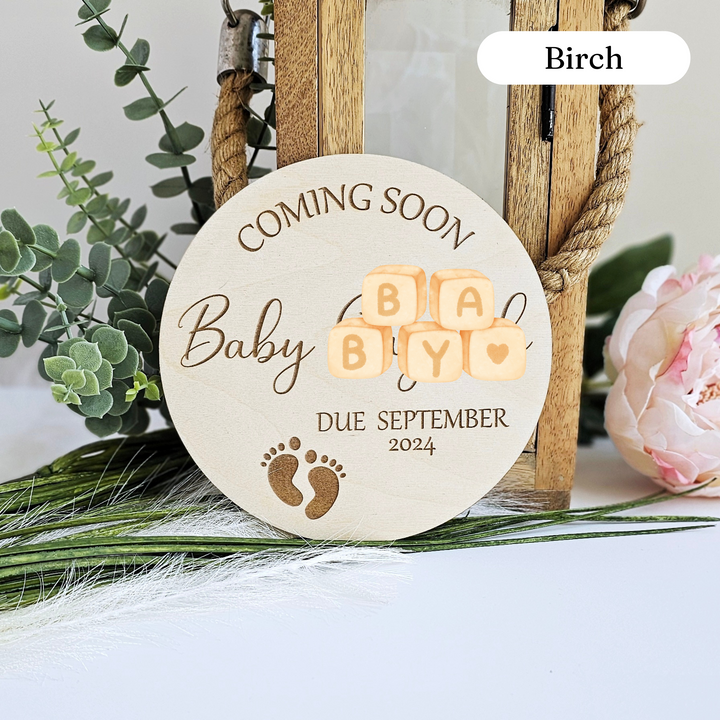 Coming Soon Baby Announcement Plaque - Personalized Wooden Milestone Card & Photo Prop