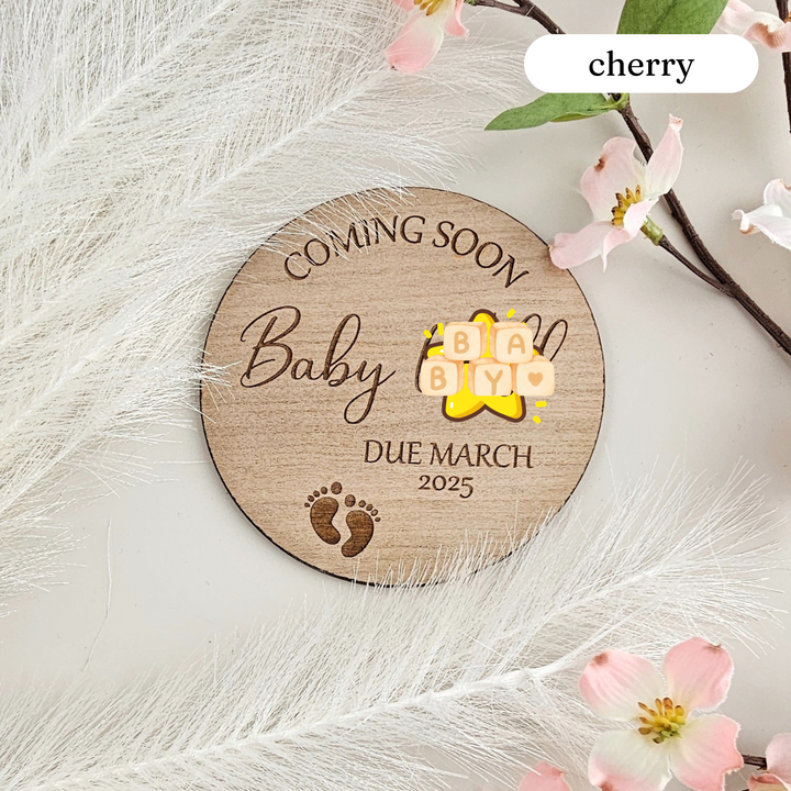 Coming Soon Baby Announcement Plaque - Personalized Wooden Milestone Card & Photo Prop