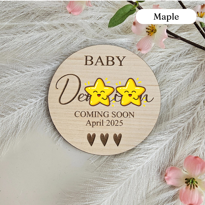 Baby Announcement Plaque Coming Soon, Personalised Wooden Milestone Sign, Photo Props Disc, New Baby Disc Keepsake