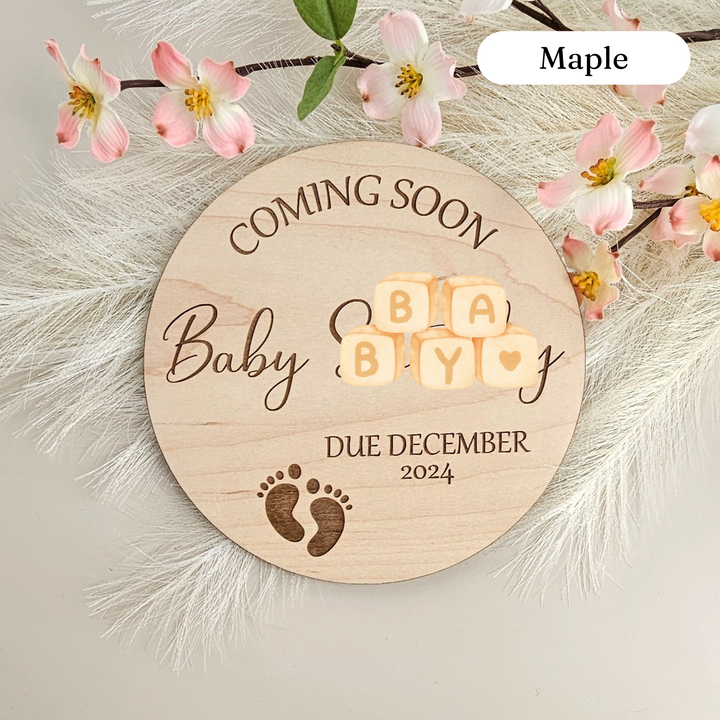 Coming Soon Baby Announcement Plaque - Personalized Wooden Milestone Card & Photo Prop