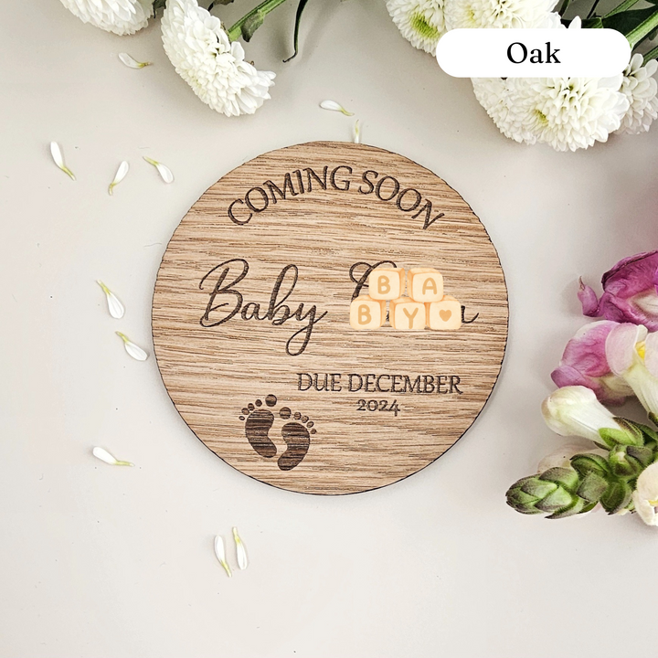 Coming Soon Baby Announcement Plaque - Personalized Wooden Milestone Card & Photo Prop