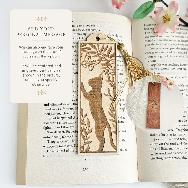 Cat Bookmark with Tassel - Handmade Wooden Personalised Reading Gift