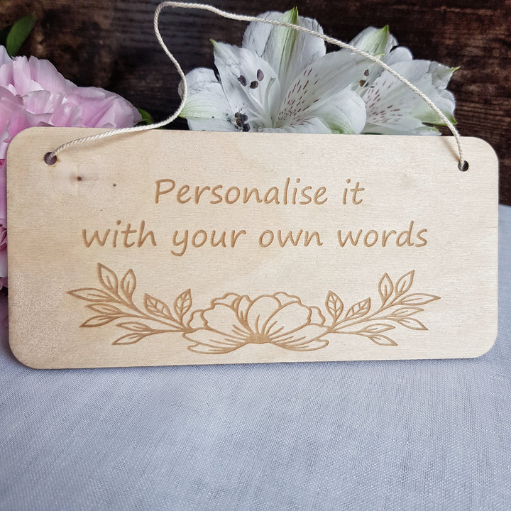 Personalised Rustic Wooden Plaque - Floral Design - Bedroom Doors, Offices