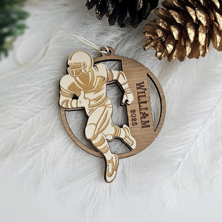 Personalised Football Ornament - Custom Wooden Sports Gift Keepsake