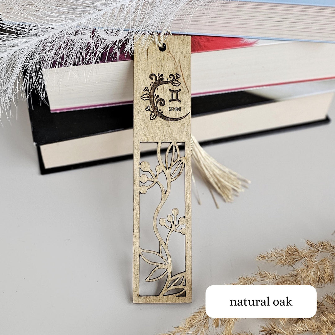Custom Zodiac Bookmark with Tall Leaves Cut-Out - Wooden Engraved Gift