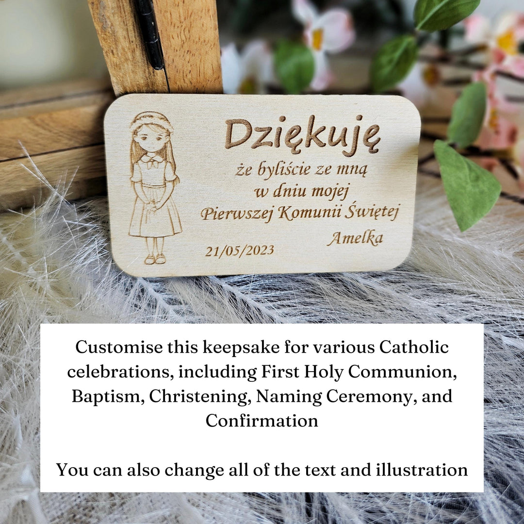 Personalised First Holy Communion Thank you magnet, Baptism Christening Naming Ceremony Confirmation Favours, Wooden Gift Keepsake, Girl