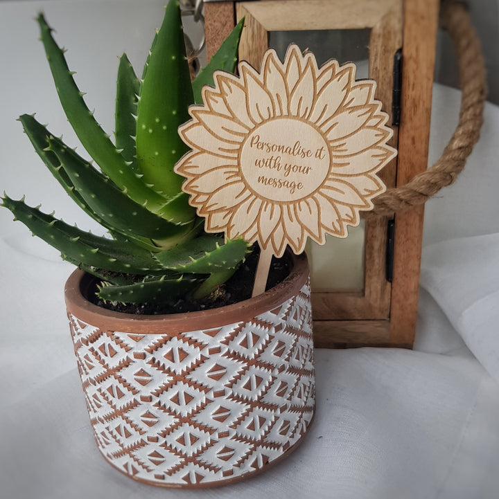Personalised Sunflower Plant Gift Tag - Wooden Label for Teachers Valentines Mothers Day Birthdays